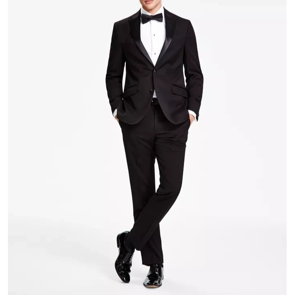Kenneth Cole Reaction Mens 2-pc Tuxedo Jacket Slim Fit 42R Pants 35W 32L Black - Picture 2 of 9